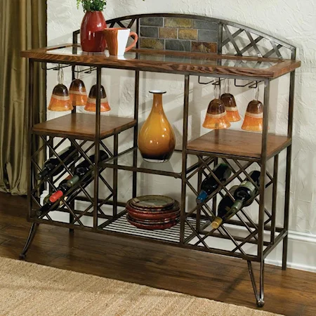 Server Bar with Faux Slate Mosaic Tiles and Wine Rack